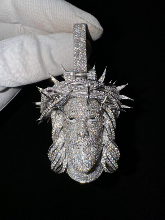 Jesus Piece Thorn Crown Eyes Natural Diamond Pendant