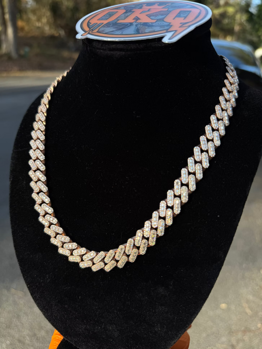 12mm Emerald and Round Cut Lab Grown Diamond Cuban Chain