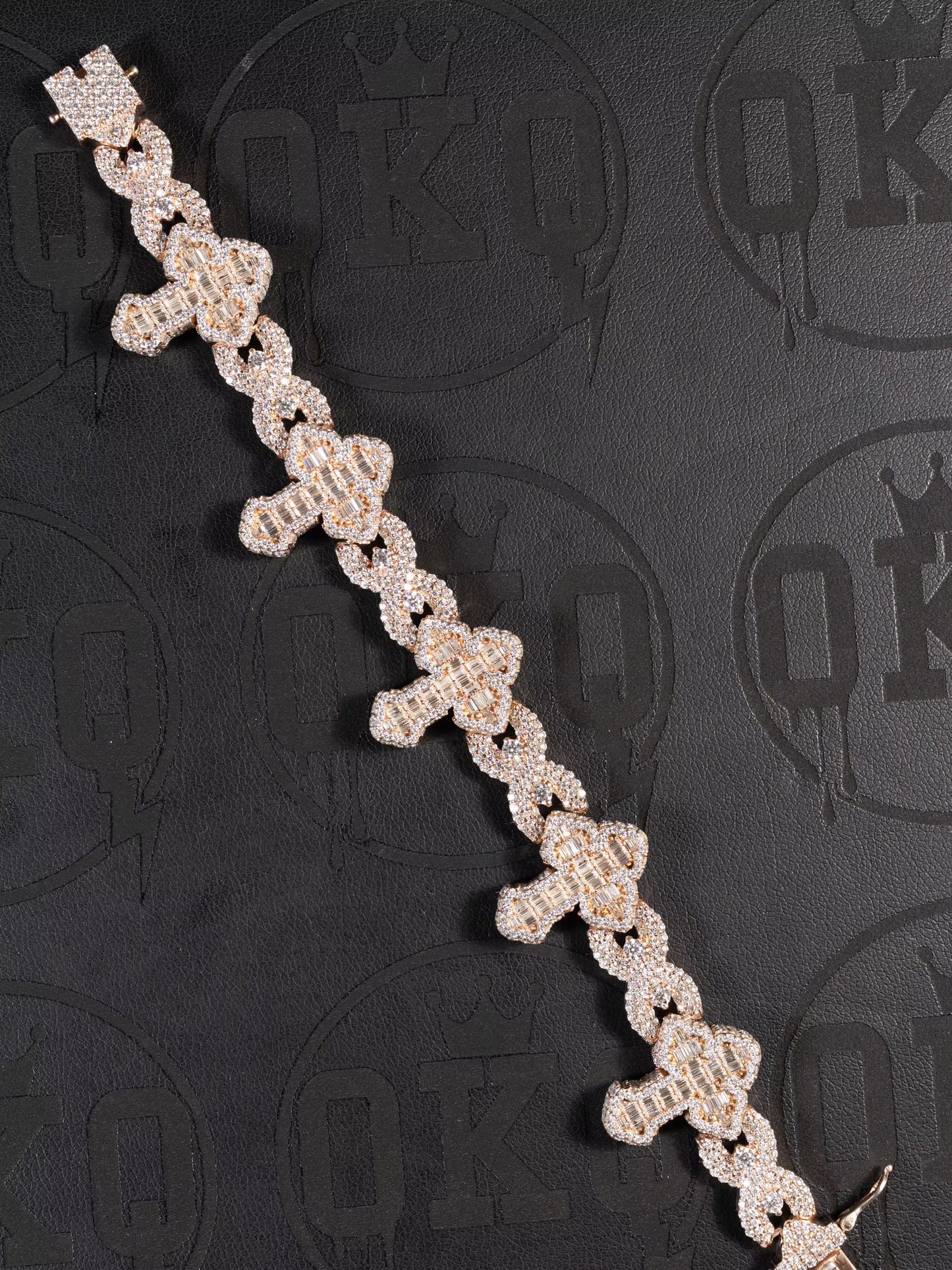 Cross Baguette Two Tone Lab Grown Diamond Cuban Bracelet