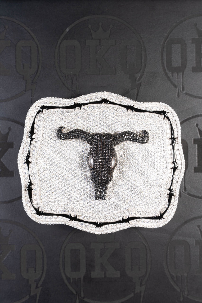 Longhorn Skull Texas Style Belt Buckle Black Lab Grown Diamond VVS Pendant