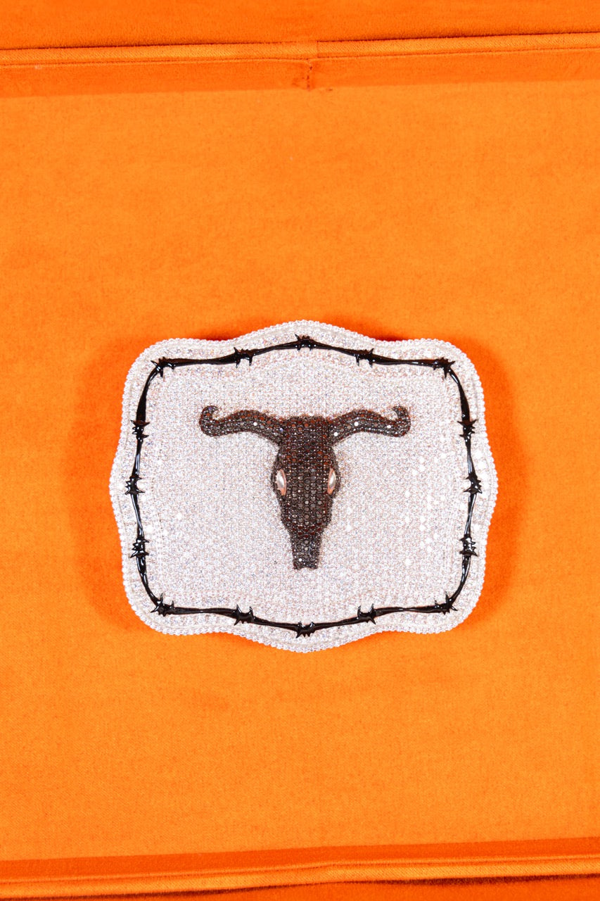 Longhorn Skull Texas Style Belt Buckle Black Lab Grown Diamond VVS Pendant