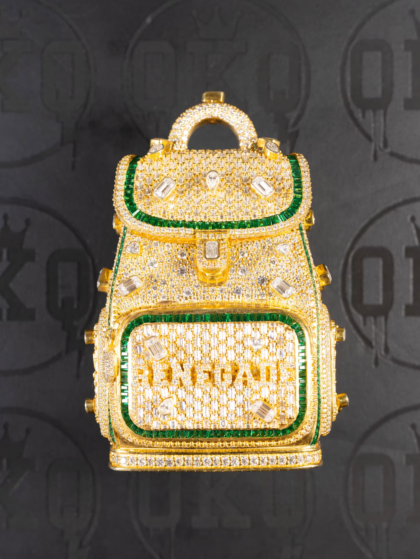 Renegade Back Pack Two Tone Emeralds Moissanite Pendant