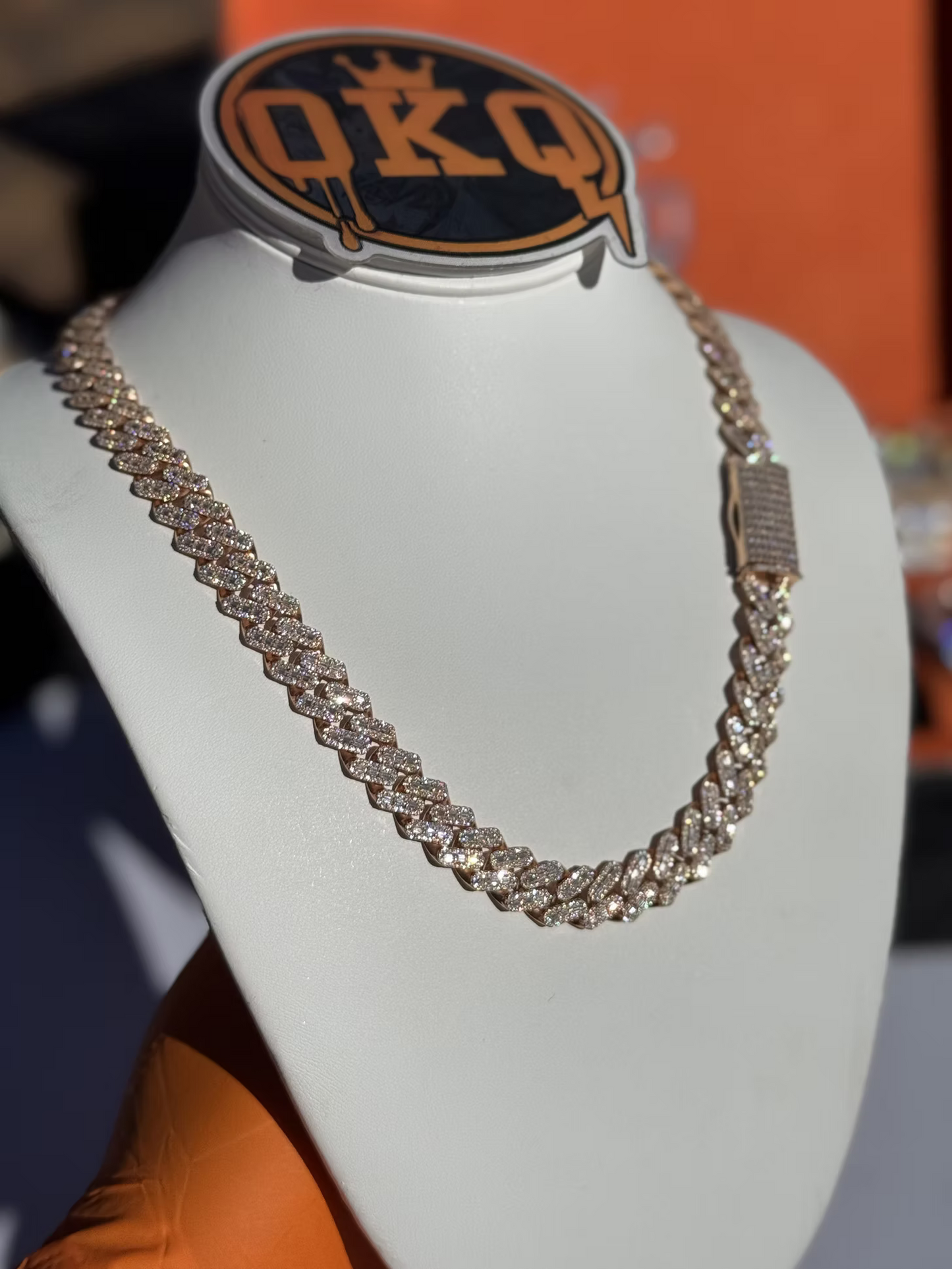 12mm Emerald and Round Cut Lab Grown Diamond Cuban Chain