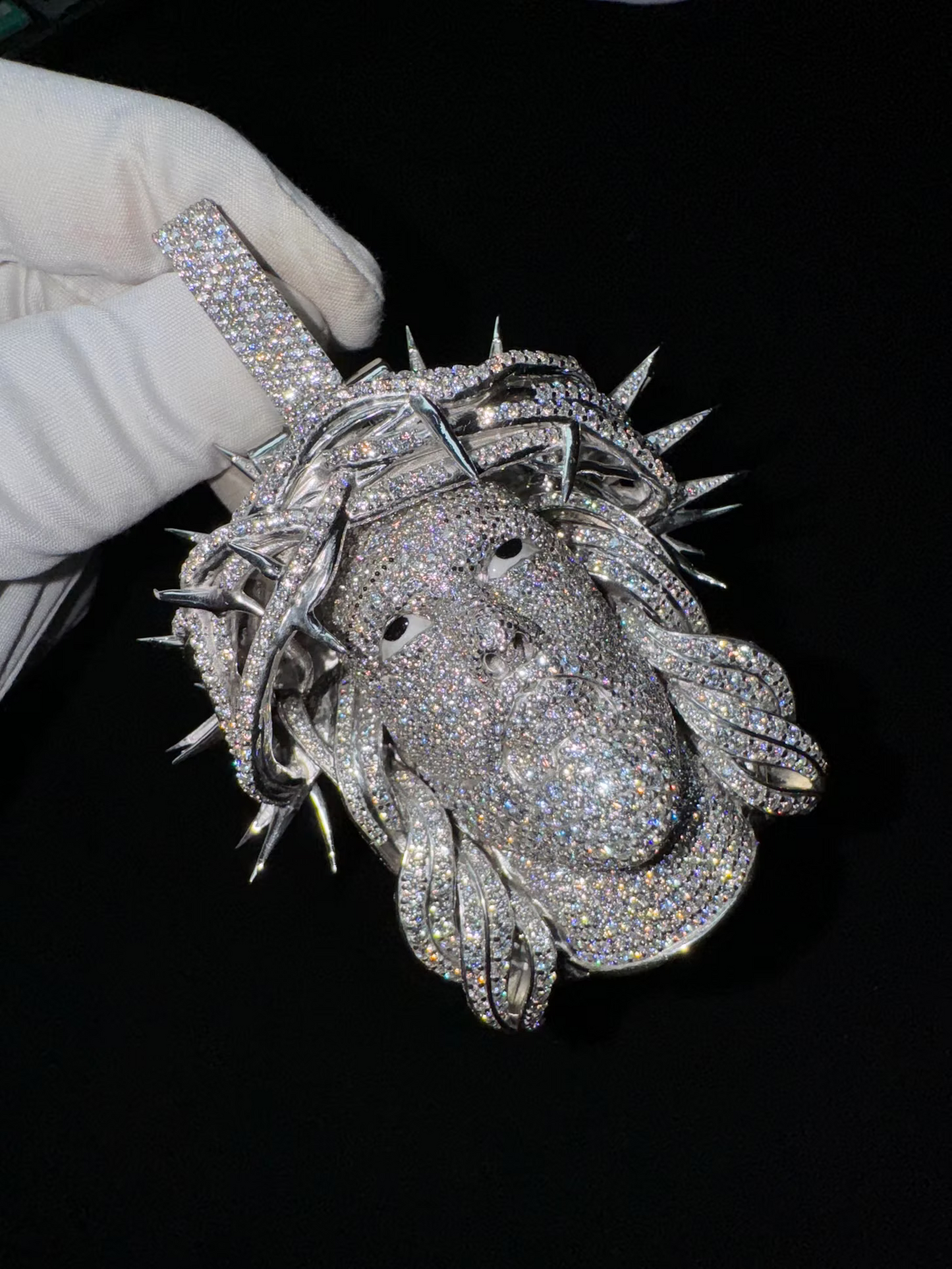 Jesus Piece Thorn Crown Eyes Moissanite Pendant