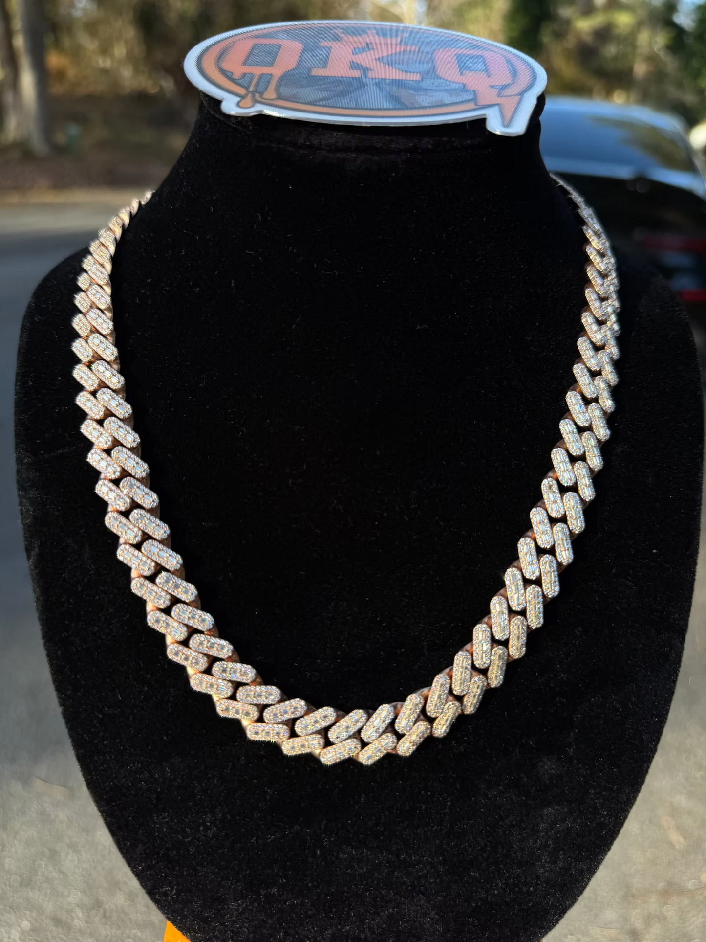 12mm Emerald and Round Cut Lab Grown Diamond Cuban Chain