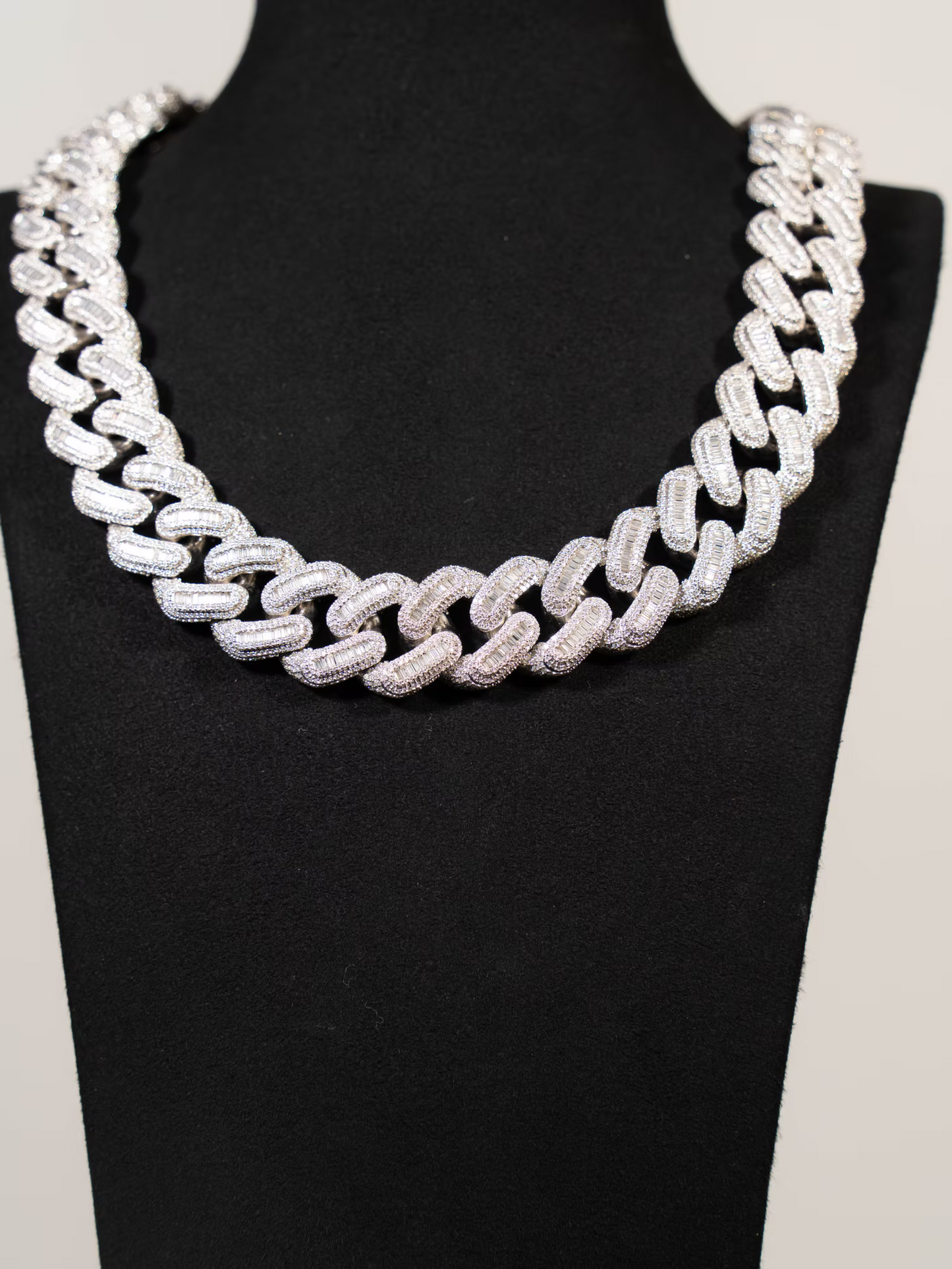 20mm Lab Grown Diamond Cuban Chain with Baguettes