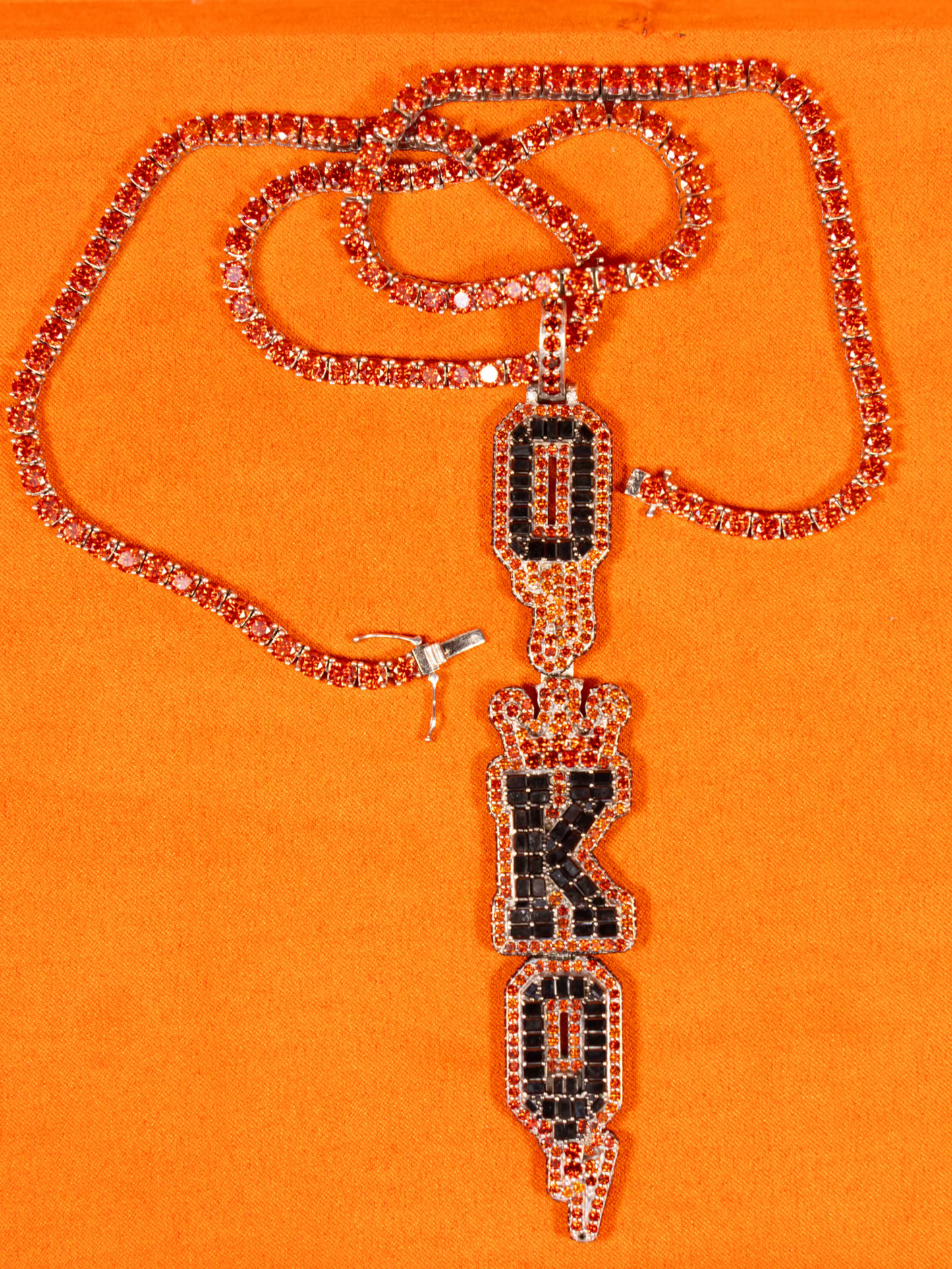 OKQ Black and Orange Lab Grown Diamond VVS Chain with Pendant