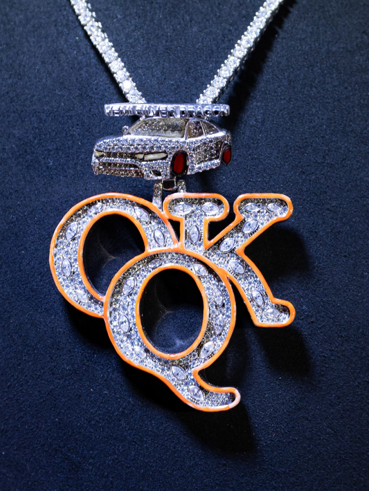 OKQ Oval Moissanite Enamel Trim Dragon Pendant
