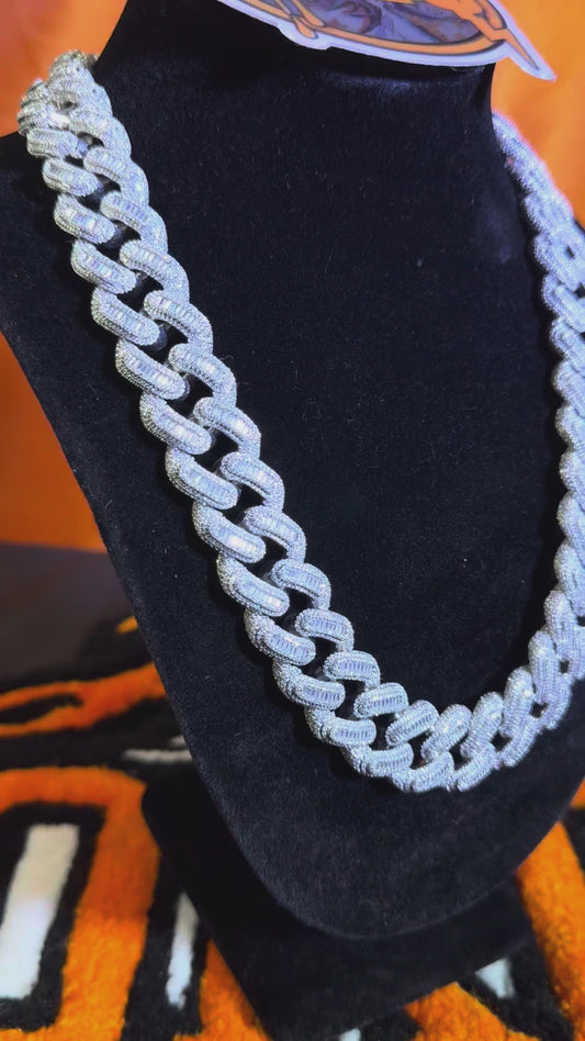 20mm Lab Grown Diamond Cuban Chain with Baguettes